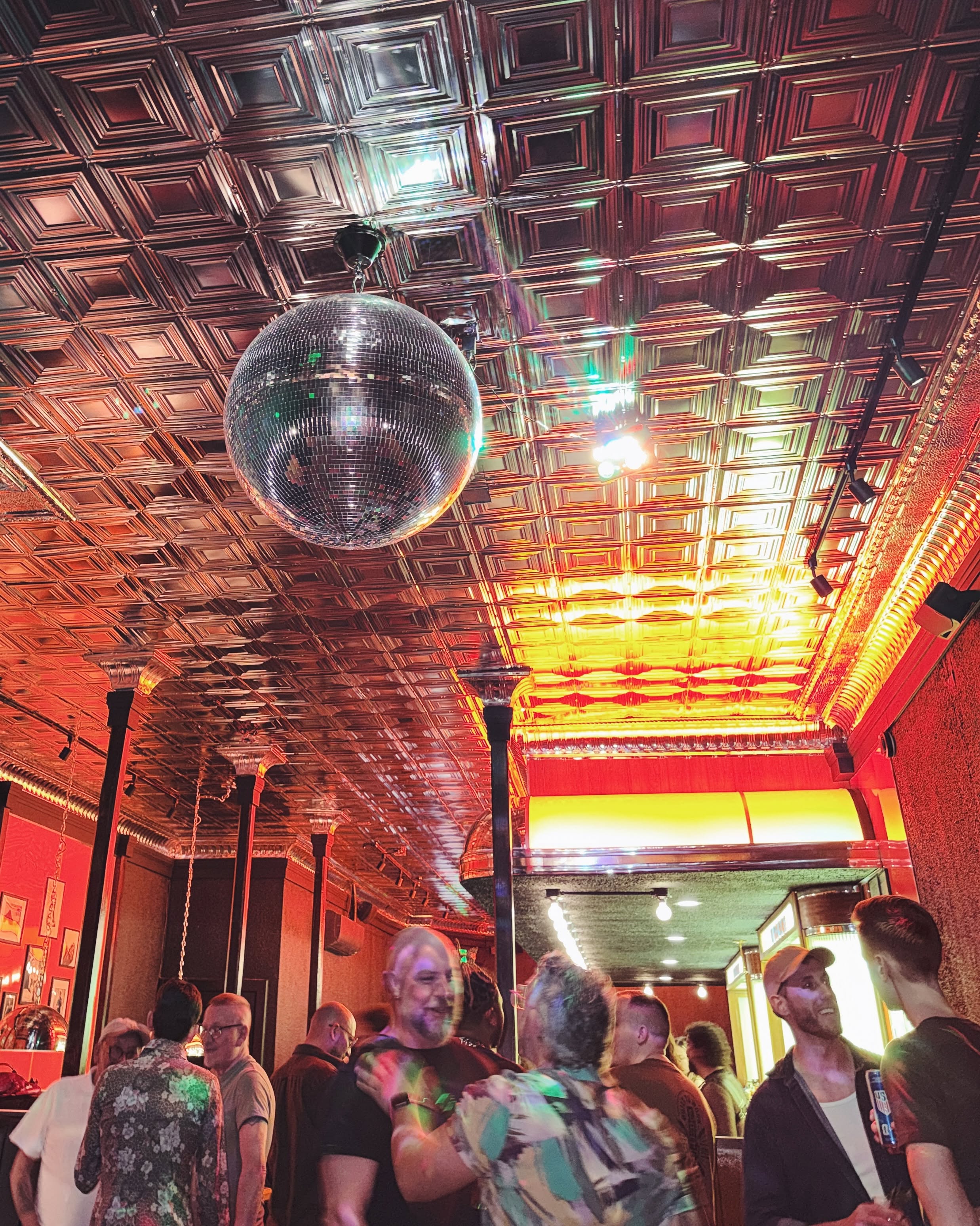 Disco ball over the room at El Trombone